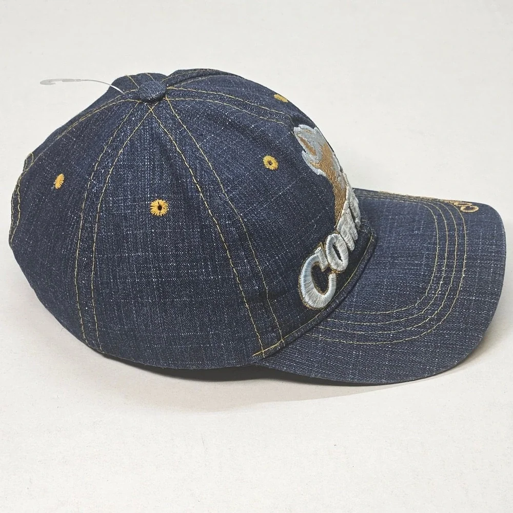 Denim Cowboys Baseball Cap Embroidered Logo Adjustable Strap Distressed One Size